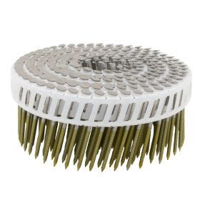 CORUS® 1-3/4" x .090" Ring Shank Stainless Steel 316 Grade 15° Sand Blasted Head Plastic Inserted Coil Nails