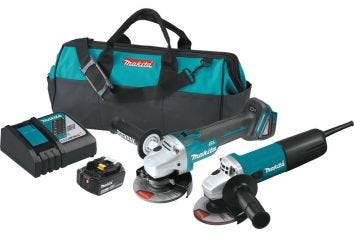 Makita DK0060MX1 18V LXT Lithium-Ion Brushless Cordless 4-1/2" Angle Grinder Kit (4.0 Ah) With Corded 4-1/2" Angle Grinder