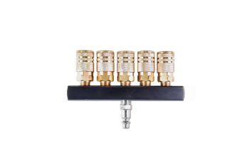 Primefit M14025-7 5-Way Bar Manifold w/5 Couplers, Plug Bulk Bagged